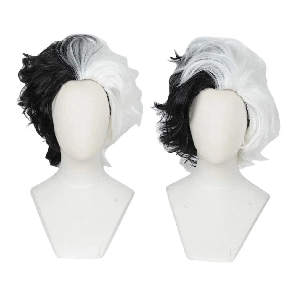 Linfairy Two Tone Halloween Costume Cosplay Wig for Women Adjustable White/Black